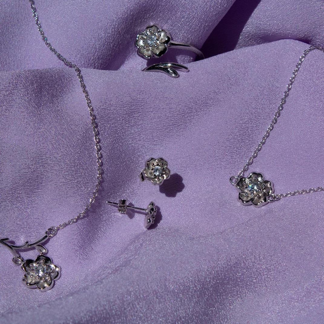 Set de Joyería 4 Piezas para Mujer de Plata 925 Flor de Cerezo - GOLD SHIELD